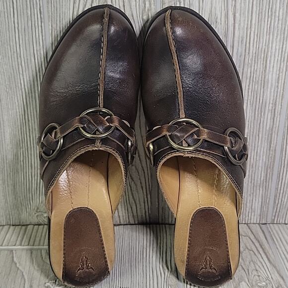 Frye Cheryl Triple Ring Harness Brown Leather Slip On Clogs Womens Size 7 - Picture 6 of 16